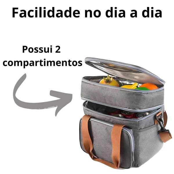 Imagem de Bolsa Mochila Térmica Camada Dupla Com Alça Lancheira Marmita Fitness Piquenique Impermeável Grande