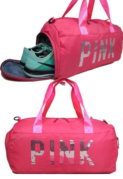 Imagem de Bolsa Multiuso Academia Passeio Esportes +  Pompom Top P/ Meninas Jovens Ou Muheres Estampa Pink