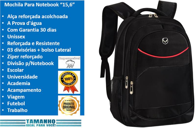 Imagem de Bolsa P/ Notebook Mochila Masculina Resistente Preta Nylon