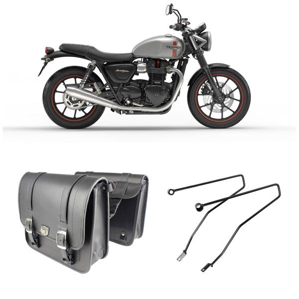 Imagem de Bolsa Para Moto Alforge Pasta Lateral 20 Litros Par + Afastador Moto Triumph Bonneville T120