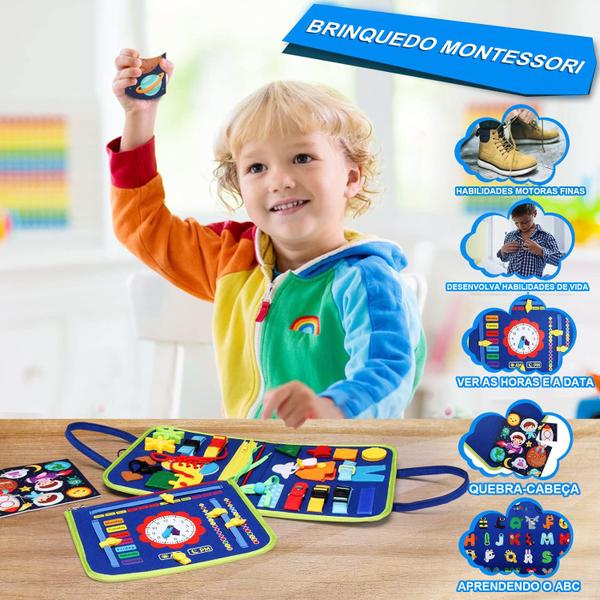 Imagem de Bolsa Pasta Infantil Pedagógica Atividades Aprendizados Montessori Sensorial e Diversão Pré-escolares