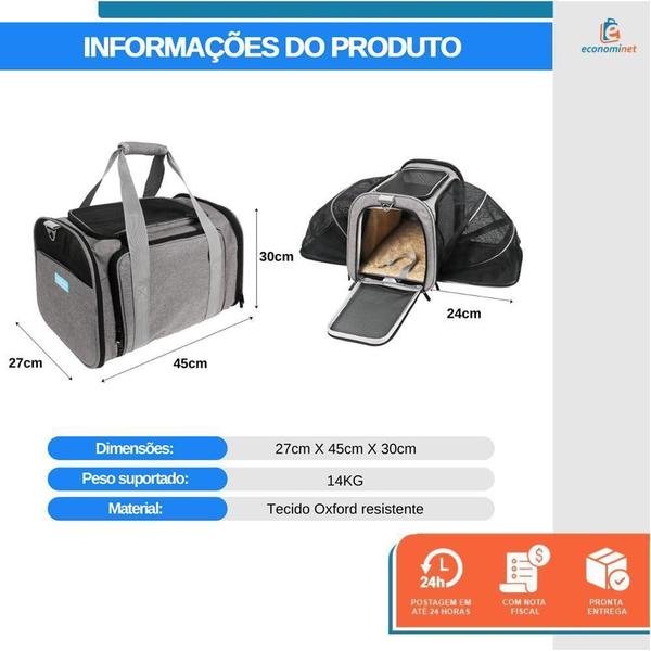 Imagem de Bolsa Pet Expansivel Transporte Viagem Cinza + Par De Luvas