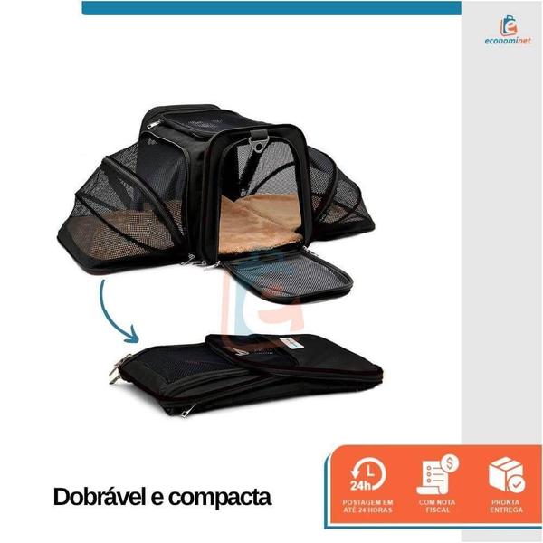 Imagem de Bolsa Pet Expansivel Transporte Viagem Preto + Par De Luvas