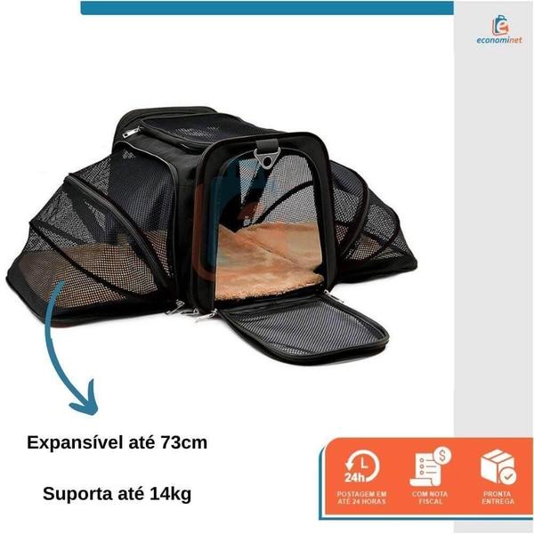 Imagem de Bolsa Pet Expansivel Transporte Viagem Preto + Par De Luvas