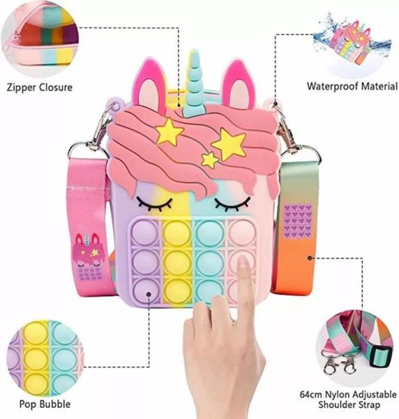 Imagem de Bolsa Pop It Com Alça Anti Stress Unicornio Arco Iris