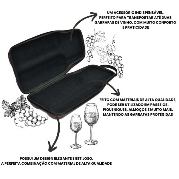 Imagem de Bolsa Porta Vinho 2 Garrafas Wine Bag Estojo Case Maleta Proteção Manual Conforto