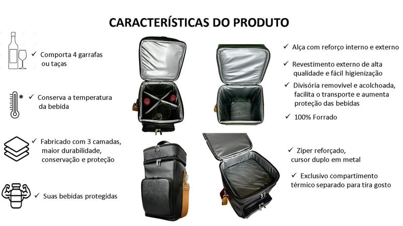 Imagem de Bolsa Porta Vinho Supremo 4 Garrafas Wine Bag Térmica - BS4 VÁRIAS CORES