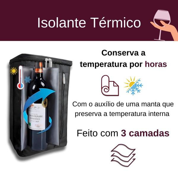 Imagem de Bolsa Porta Vinho Térmica Oxford Grande Impermeável Bebidas 2 Garrafas ou Taças Bolso Alça de Ombro