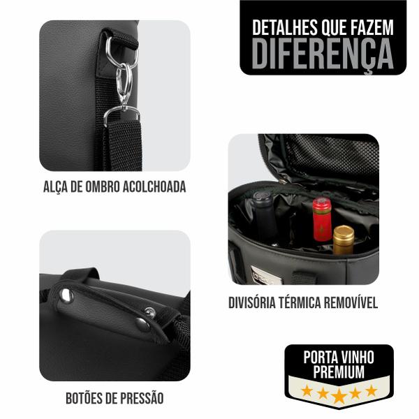 Imagem de Bolsa Porta Vinho Wine Bag Térmica e Impermeável Para Bebidas 4 Garrafas Taças Com Alça Premium