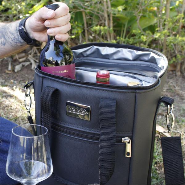 Imagem de Bolsa Porta Vinho Wine Bag Térmica e Impermeável Para Bebidas 4 Garrafas Taças Com Alça Premium