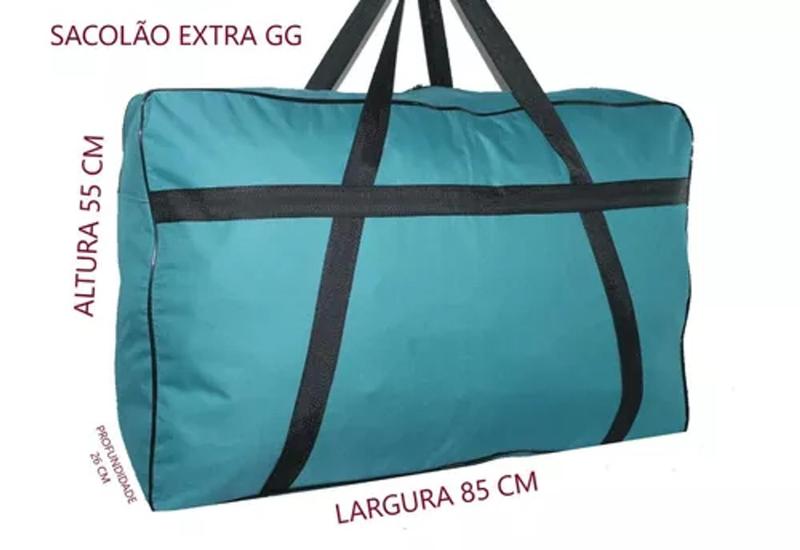 Imagem de Bolsa sacola de viagem mala grande poliéster verde água 55x85x25 dobrável para compras e mudanças