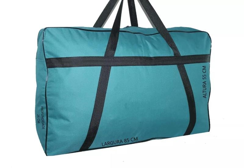 Imagem de Bolsa sacola de viagem mala grande poliéster verde água 55x85x25 dobrável para compras e mudanças