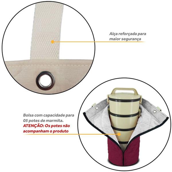 Imagem de Bolsa Sacola Porta 4 Marmita Térmica Com Zíper Tecido