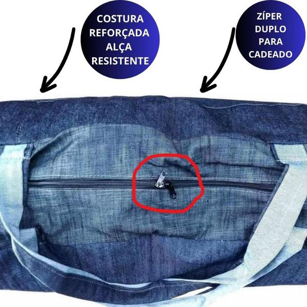 Imagem de Bolsa Sacolão Jeans Sacola Grande Grossa Resistente Sacoleiro Mudança Viagem GG