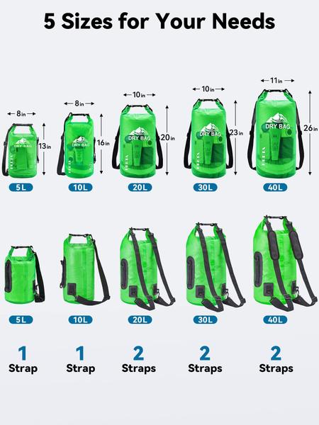 Imagem de Bolsa seca HEETA Waterproof Roll Top 10L com capa de telefone verde