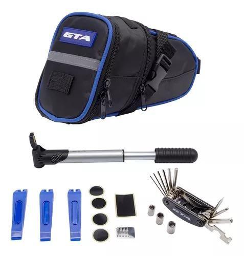 Imagem de Bolsa Selim Com Kit Ferramenta Chave Bomba Cor Preto/azul