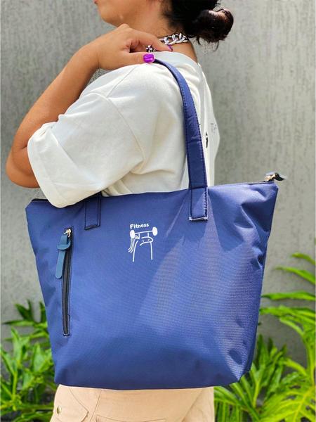 Imagem de Bolsa Shopper Nylon FITNESS de Ombro Clean Esportiva Academia Bags Gym Masculino Feminino Ziper Vertical Frontal Resistente Treino Crossbody Unisex