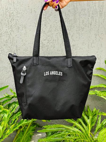 Imagem de Bolsa Shopper Nylon LOS ANGELES de Ombro Clean Esportiva Academia Bags Gym Masculino Feminino Ziper Vertical Frontal Resistente Treino Crossbody Unise