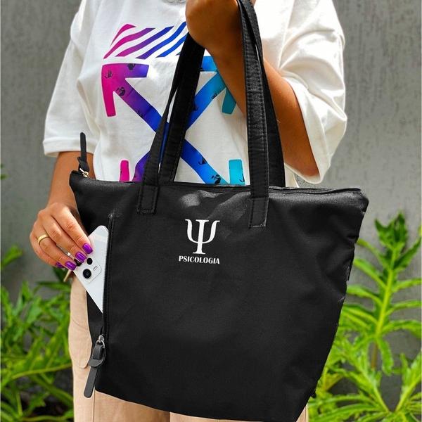 Imagem de Bolsa Shopper Nylon PSICOLOGIA de Ombro Clean Esportiva Academia Bags Gym Masculino Feminino Ziper Vertical Frontal Resistente