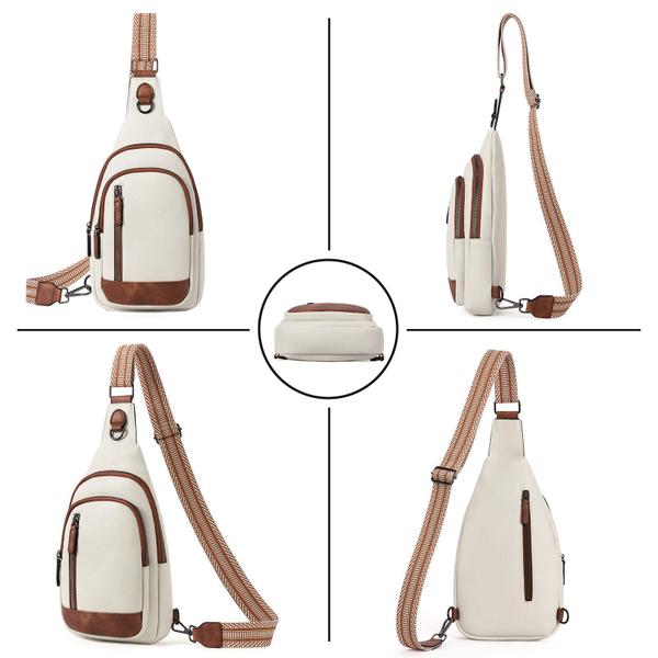 Imagem de Bolsa Sling CLUCI Crossbody para mulheres em couro bege com marrom