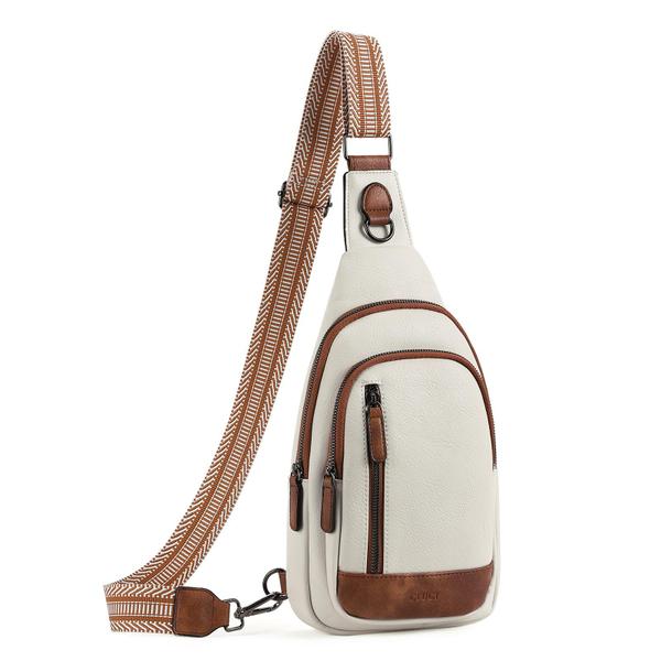 Imagem de Bolsa Sling CLUCI Crossbody para mulheres em couro bege com marrom