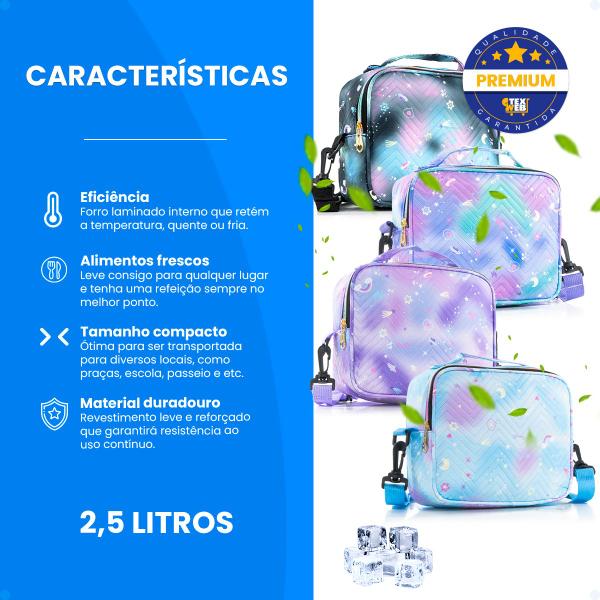 Imagem de Bolsa Térmica 2.5L Grande Infantil Alça Transversal Escolar