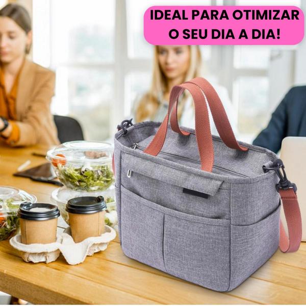 Imagem de Bolsa Térmica Com Alça Feminina Trabalho Academia Lancheira Vários Bolsos Portátil Trabalho Fitness