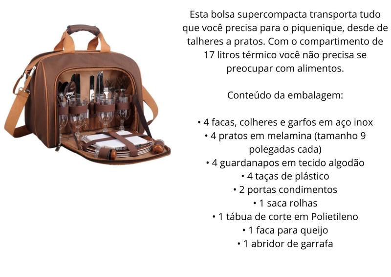 Imagem de BOLSA TERMICA COM KIT PICNIC 17L 4 pessoas Camping Guepardo