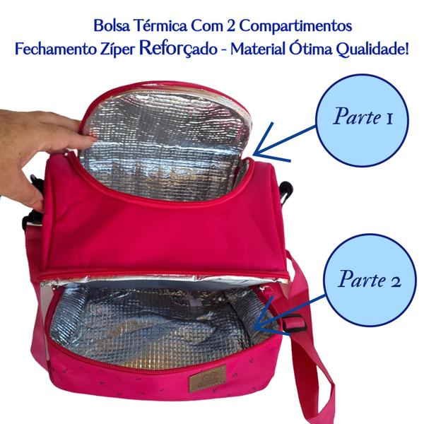 Imagem de Bolsa Térmica Lancheira Fitness Porta Marmita 2 Compartimentos Divisórias Espaçosa Alça Regulável