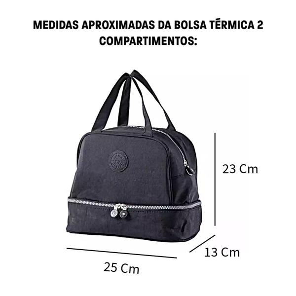 Imagem de Bolsa Térmica Lancheira Fitness Porta Marmita 2 Compartimentos Divisórias Espaçosa Alça Regulável