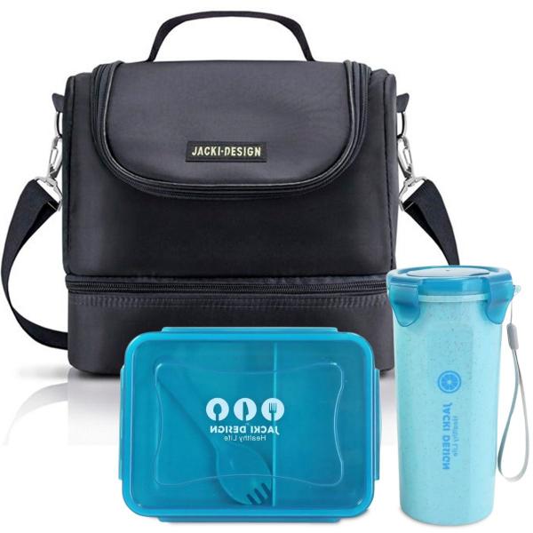 Imagem de Bolsa Térmica Lancheira Necessaire Alça Ombro Kit Marmita e Copo Box  Fitness Escola Trabalho BPA Free Azul