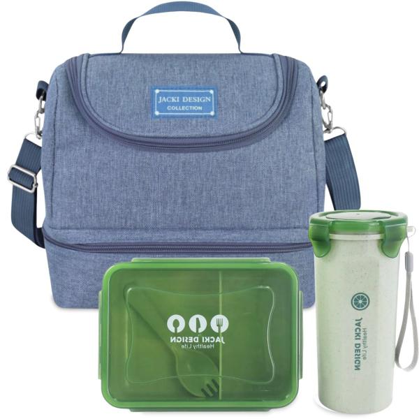 Imagem de Bolsa Térmica Lancheira Necessaire Alça Ombro Kit Marmita e Copo Box  Fitness Escola Trabalho Verde