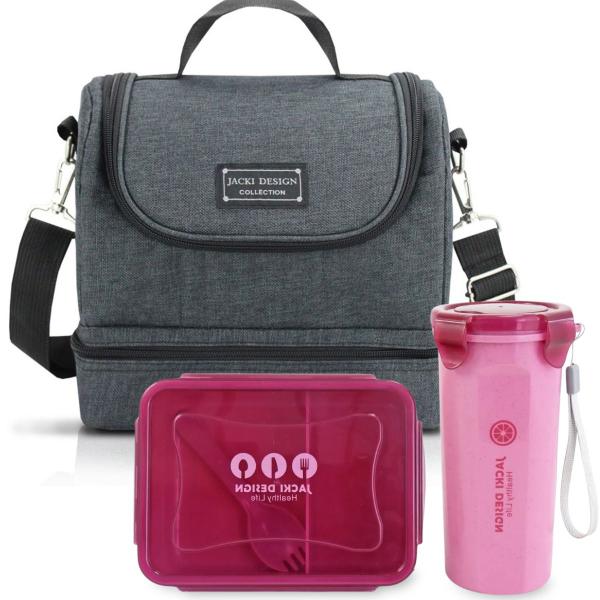 Imagem de Bolsa Térmica Lancheira Necessaire Alça Ombro Kit Marmita e Copo Box  Fitness Escola Trabalho Vinho