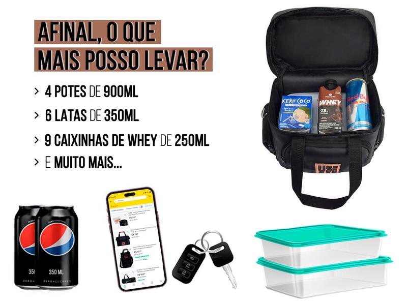 Imagem de Bolsa Térmica Marmita Fitness Fit Lancheira Black Luxo Couro