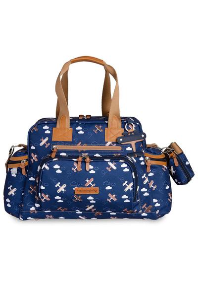 Imagem de Bolsa Térmica Maternidade Masterbag com Trocador e Porta Chupeta Everyday Avião Azul Marinho Original Passeio Viagem Bebê