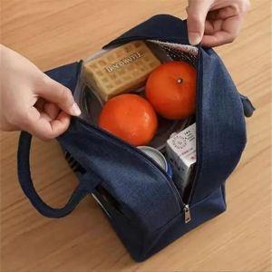 Imagem de Bolsa Térmica Necessaire Portátil Lancheira Dobrável Organizadora Multifuncional Bolso Externo Semi-Impermeável com Alça - Azul marinho