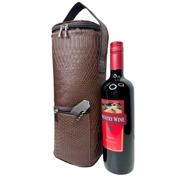 Imagem de Bolsa Térmica Porta Vinho Garrafa de Bebidas Frasqueira Reforçada Premium - PV1 - CROCO MARROM