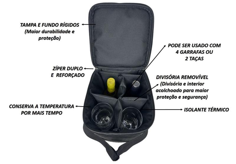 Imagem de Bolsa Térmica Wine Bag Porta Vinho  4 Garrafas Ou 2 Garrafas e 2 Taças - Várias Cores - PV4AT