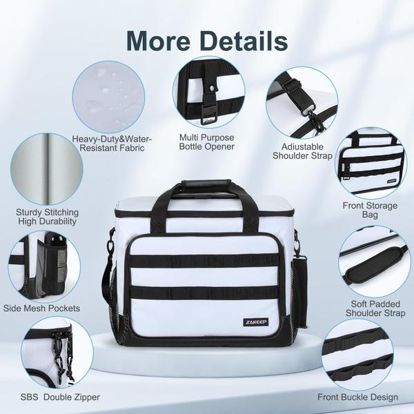 Imagem de Bolsa térmica ZAKEEP Soft Leakproof Beach 30 latas brancas 20L