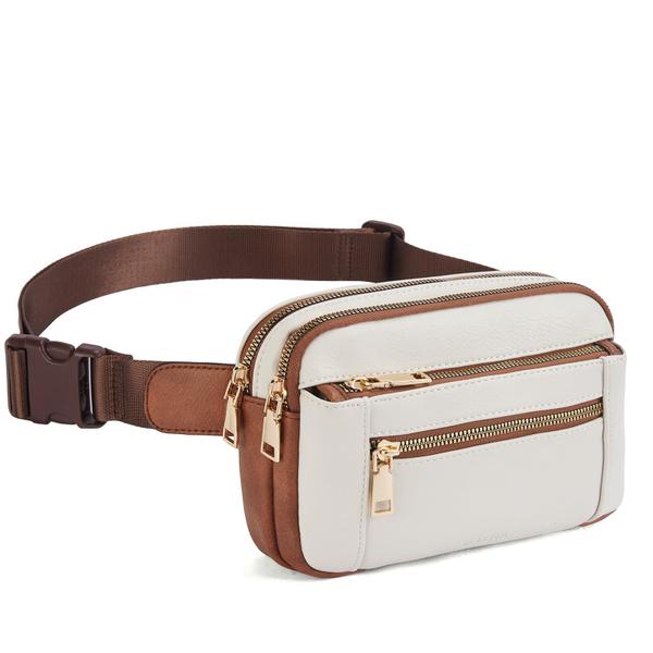 Imagem de Bolsa tiracolo Fanny Pack Telena de couro para mulheres bege marrom