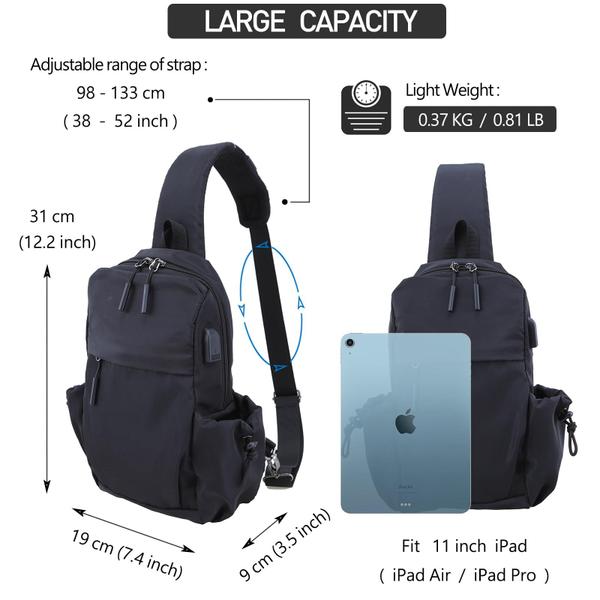 Imagem de Bolsa tiracolo impermeável Mypisces Sling Bag USB Charging