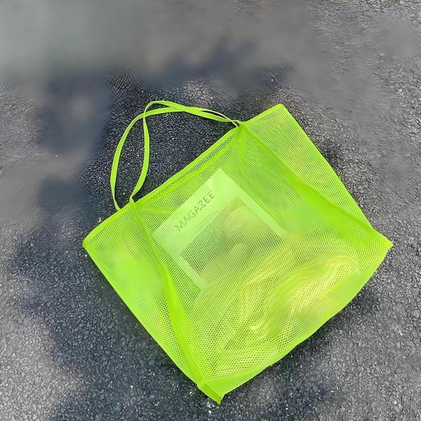 Imagem de Bolsa Tote de Praia Feminina - Grande Capacidade, Malha Oca, Design de Verão