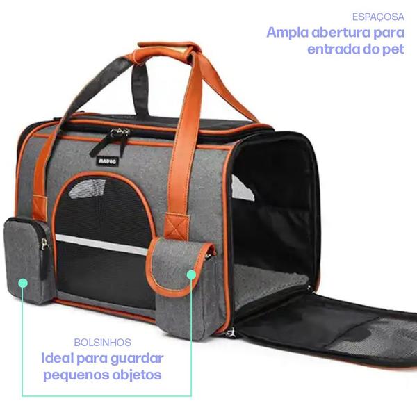 Imagem de Bolsa Transporte Pet Grande Viagem Cabine Avião MADOG Lux Cor:Cinza Claro