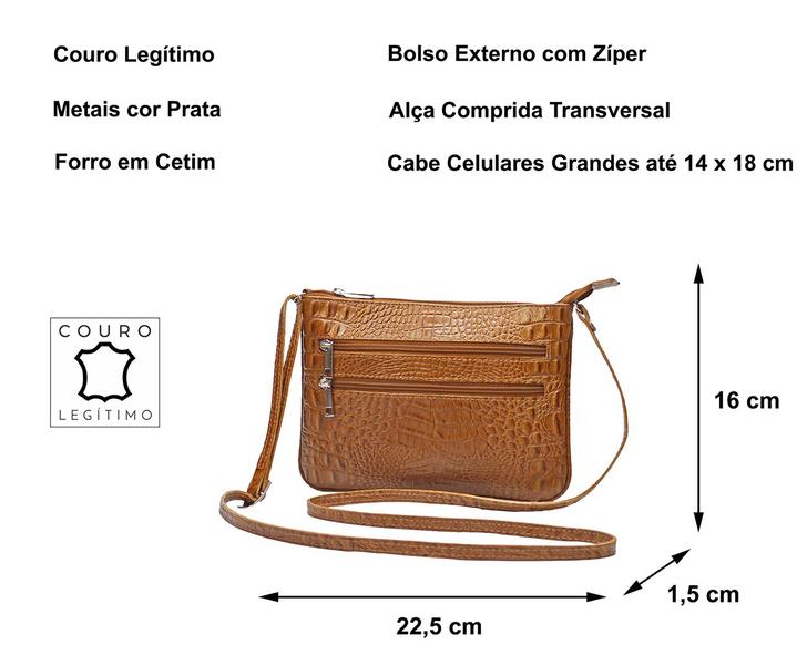 Imagem de Bolsa Transversal Feminina Pequena Couro Legítimo Madamix