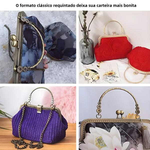 Imagem de Bolsa Vintage com Fecho de Beijo e Ferragens - Kit de Acessórios para Artesanato