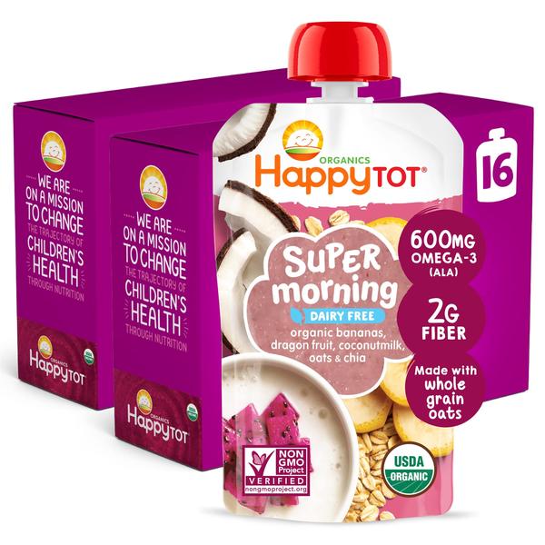 Imagem de Bolsas de comida para bebês HAPPYTOT Stage 4 Super Morning 120 ml x 16