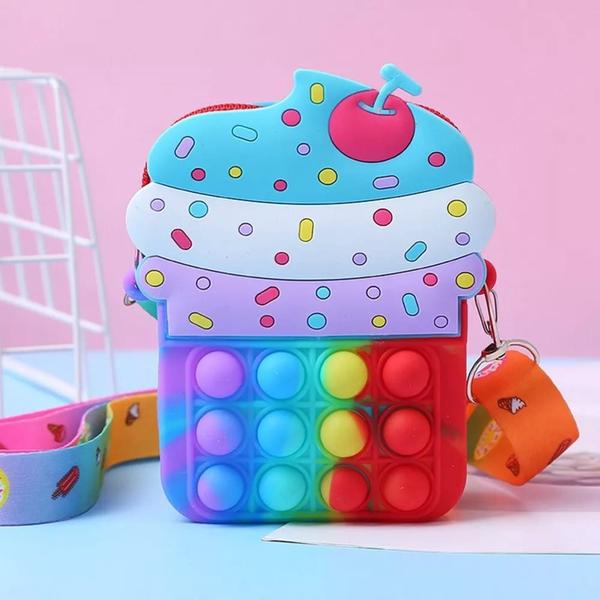 Imagem de Bolsinha de silicone Pop-It infantil modelo cupcake fofo