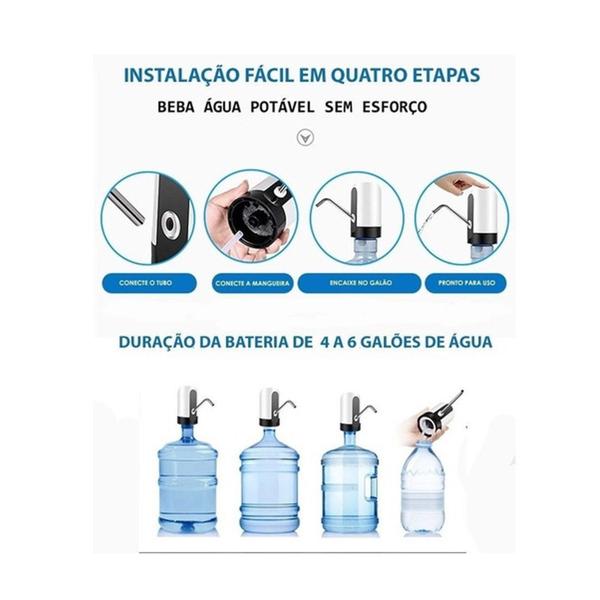 Imagem de Bomba Água Elétrica Recarregável via USB para Galão 20l Botão Único e Compacto