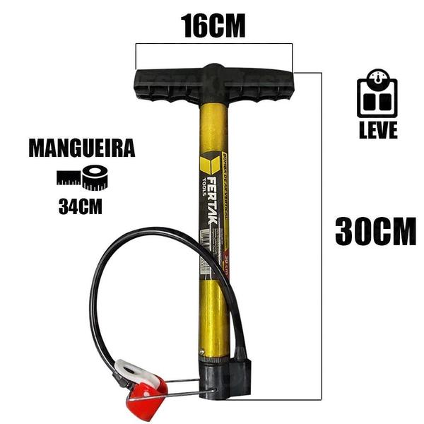 Imagem de Bomba Ar Manual Pneus Carro Moto Bicicleta 160Psi Fertak