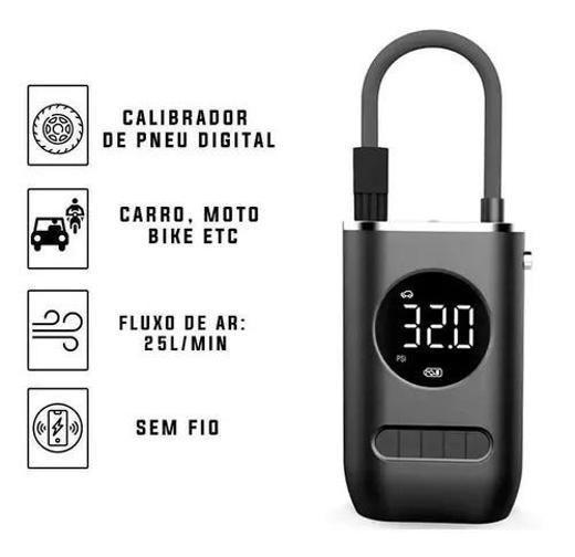 Imagem de Bomba Ar Portátil Calibrar Pneus Cor Preto E Conexão Usb